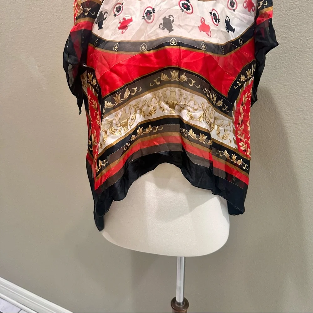 Red and Black Women's Scarf Faux Silk Vintage Chains Gold Fall Neck